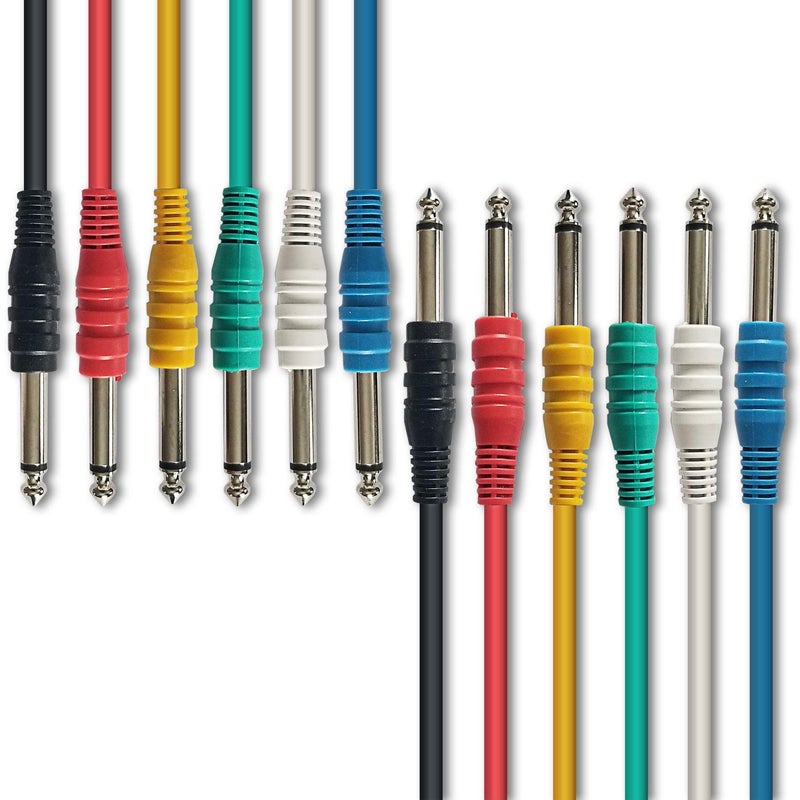 AXA AXCESSABLES AxcessAbles 1/4 (6.35mm) TS to 1/4 (6.35mm) TS Unbalanced Mono Multi-Color Patch Cables 6 Pack (3ft) Outboard Gear & Patchbay Studio Cables External Effects Digital Analog Effects - Image 1